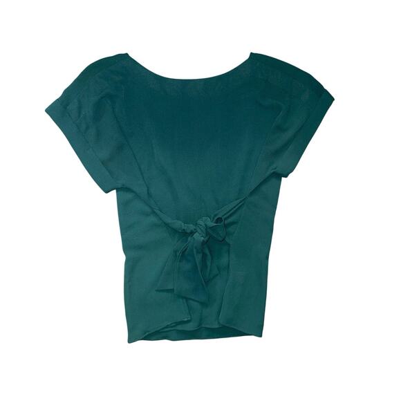 west kei Emerald green blouse tie belt, Size Medium Cap Sleeve Career Office - Picture 1 of 3